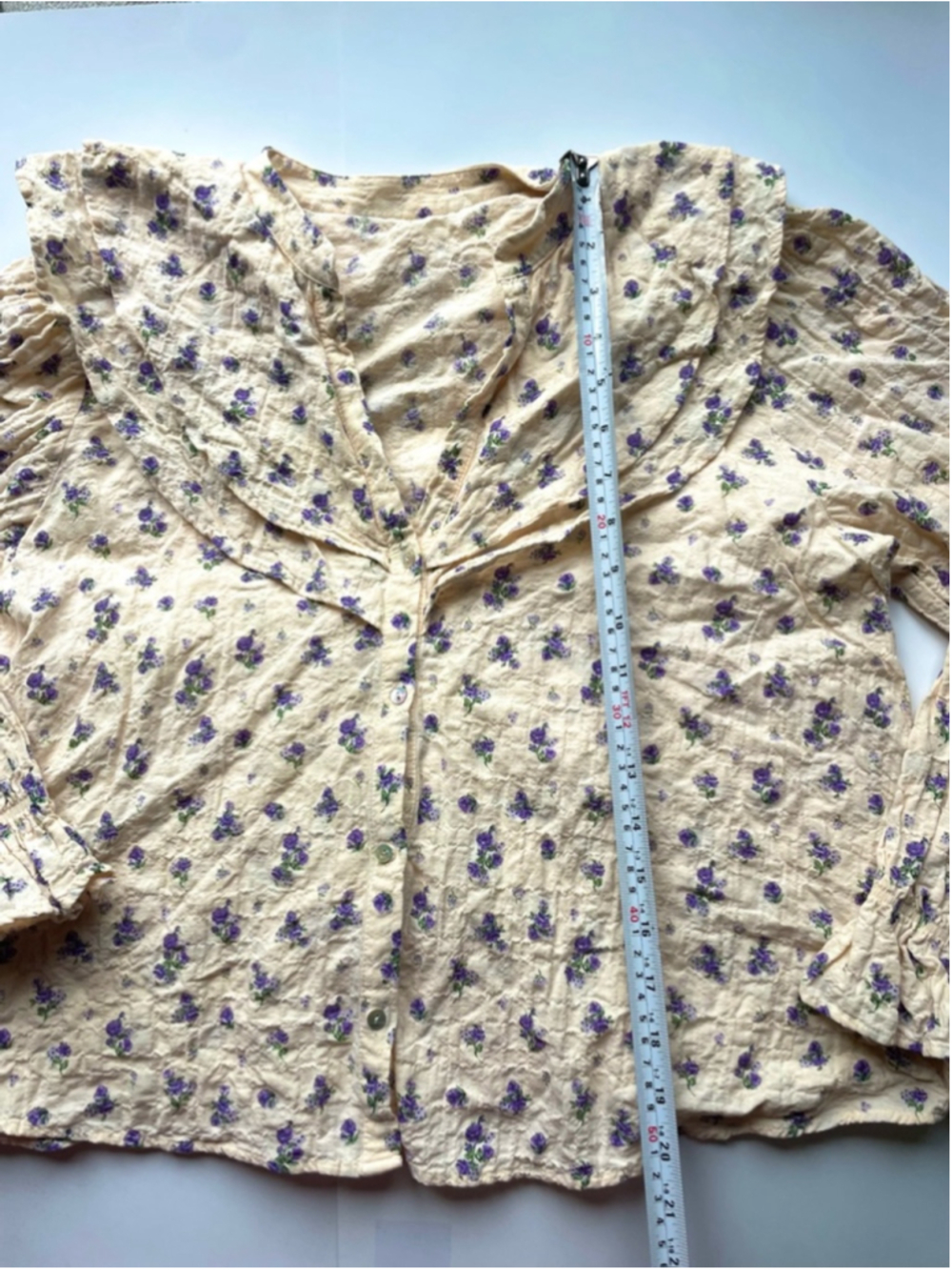 zara Romantic Floral Ruffle Collar Blouse Cream Purple Vintage Inspired - Picture 8 of 11